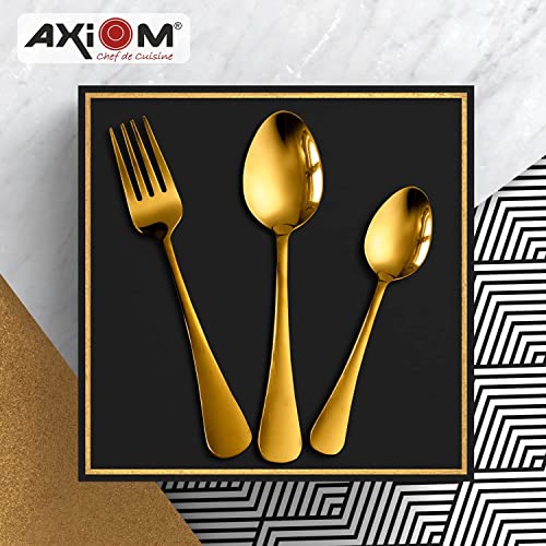 AXIOM Golden Cutlery Set Stainless Steel. 24 Pieces Premium Spoons & Forks (8 Dessert Spoon, 8 Dessert Fork, 8 Tea Spoon) Gold Colour Flatware for Luxury Dining - Image 2