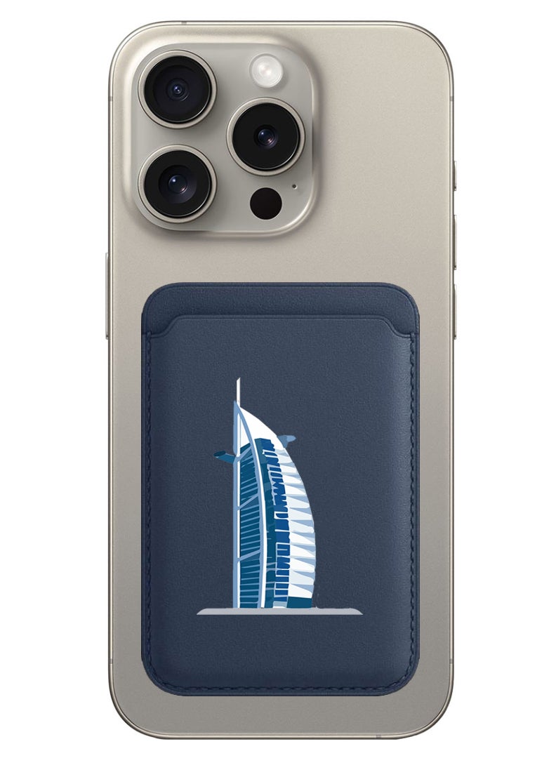 Theodor Magnetic Wallet, Compatible with MagSafe Wallet, for iPhone Wallet, for iPhone 16/15/14/13/12 Series, Not for iPhone 13/12 mini, 3 Card Holder, Vegan Leather, Navy - Burj Al arab - Image 1