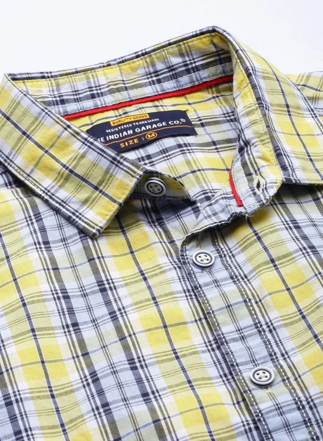 شركة المرآب الهندية Men Slim Fit Checkered Full Sleeves Spread Collar Casual Shirt