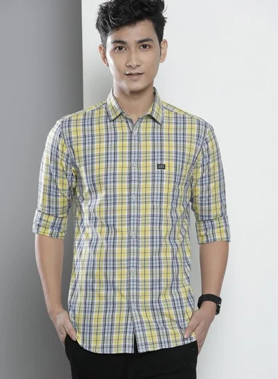 شركة المرآب الهندية Men Slim Fit Checkered Full Sleeves Spread Collar Casual Shirt