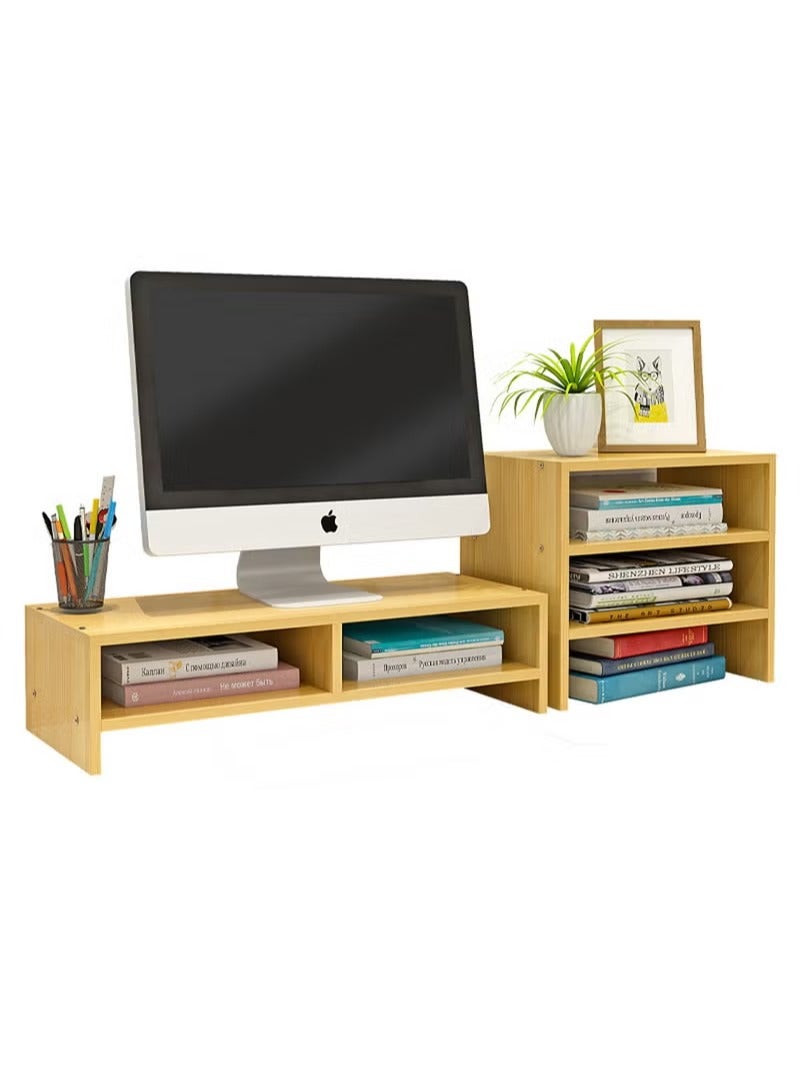 MIXDE Wooden Monitor Riser with 3-Tier Storage Shelf for Laptop, Printer, and Office Supplies - Stylish Stand for Home or Office - Image 1