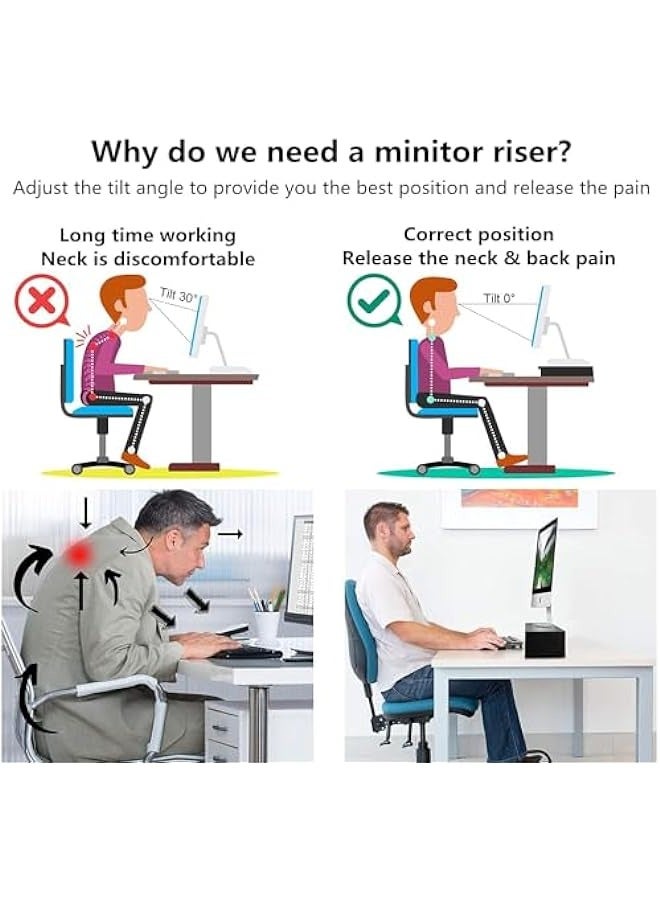 MIXDE Wooden Monitor Riser with 3-Tier Storage Shelf for Laptop, Printer, and Office Supplies - Stylish Stand for Home or Office - Image 2