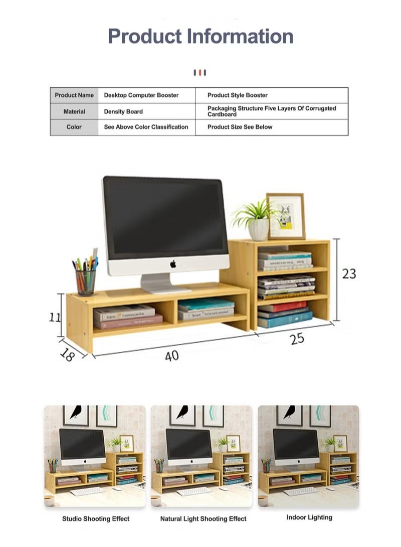 MIXDE Wooden Monitor Riser with 3-Tier Storage Shelf for Laptop, Printer, and Office Supplies - Stylish Stand for Home or Office - Image 3