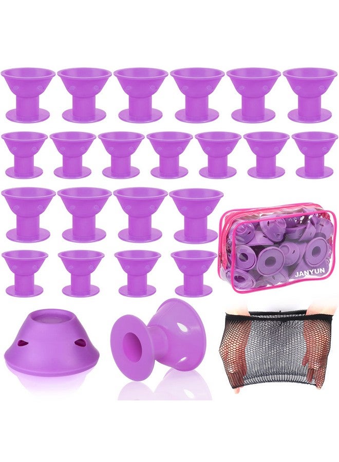 JANYUN 40 Pcs Purple Magic Hair Rollers Include 20pcs Large Sleeping Silicone Curlers 20pcs Heatless Small Hair Curlers (Purple) - Image 1