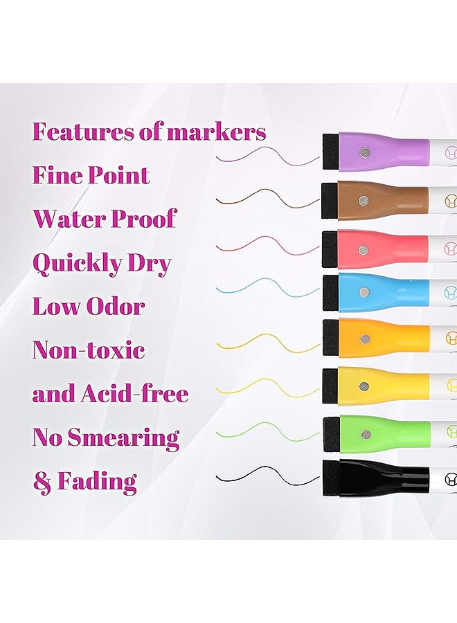 MXN 8 Pcs Erasable Markers, 0.7mm Fine Tip Whiteboard Markers with Eraser, Ultra Fine Tip Magnetic Dry Erase Markers  Whiteboard Markers with Erasers Cap for School Office and Home - Image 2