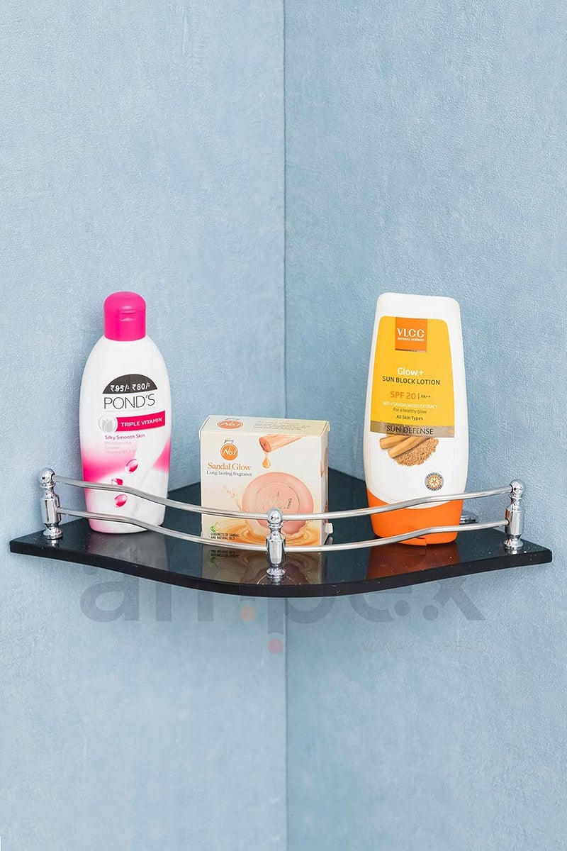 AMPEX Flower Black Glass Corner Shelf for Bathroom and Kitchen AccesoriesWall ShelfStorage ShelfShelvesWall Mount Stand for Home Decore 9x9 Inches Flower Black Glass ShelfPack of 2 - Image 4