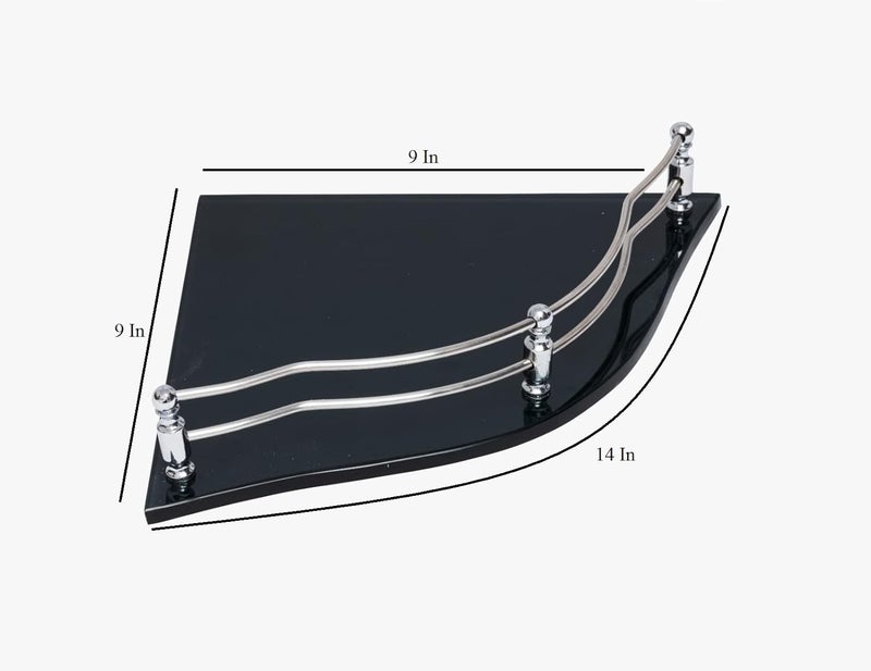AMPEX Flower Black Glass Corner Shelf for Bathroom and Kitchen AccesoriesWall ShelfStorage ShelfShelvesWall Mount Stand for Home Decore 9x9 Inches Flower Black Glass ShelfPack of 2 - Image 2