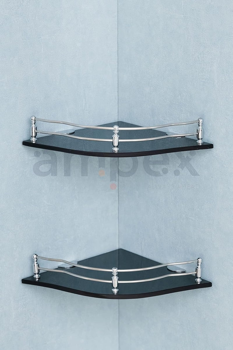 AMPEX Flower Black Glass Corner Shelf for Bathroom and Kitchen AccesoriesWall ShelfStorage ShelfShelvesWall Mount Stand for Home Decore 9x9 Inches Flower Black Glass ShelfPack of 2 - Image 3