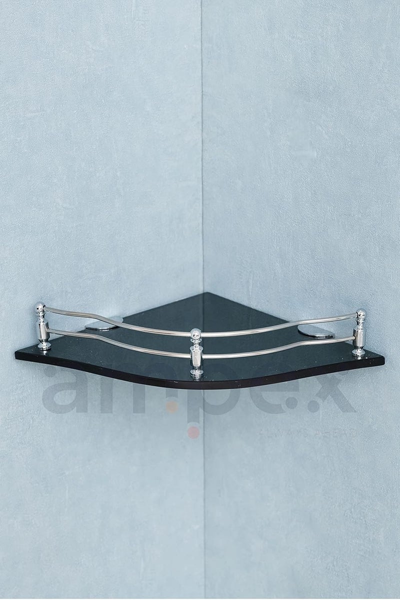 AMPEX Flower Black Glass Corner Shelf for Bathroom and Kitchen AccesoriesWall ShelfStorage ShelfShelvesWall Mount Stand for Home Decore 9x9 Inches Flower Black Glass ShelfPack of 2 - Image 5