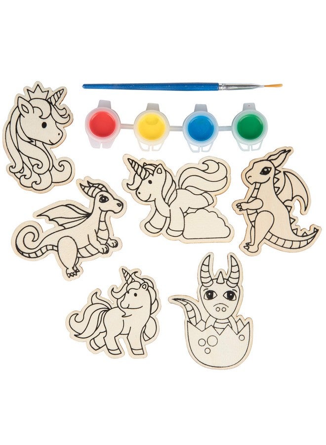 SCS Direct Unicorn & Dragon Wood Painting Kits (24Ct) Perfect Goodie Bag Party Favors For Kids Birthday Party Each Has A Wood Craft Paints Brush & Sticker For Boys & Girls Kids Multiitem Party Favor Packs - Image 3