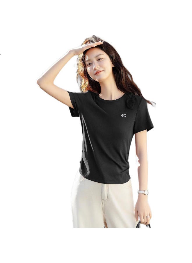 dme Summer Chic Alphabet Embroidered T-Shirt With Pleats And Double C Waist Design For Women - Image 1