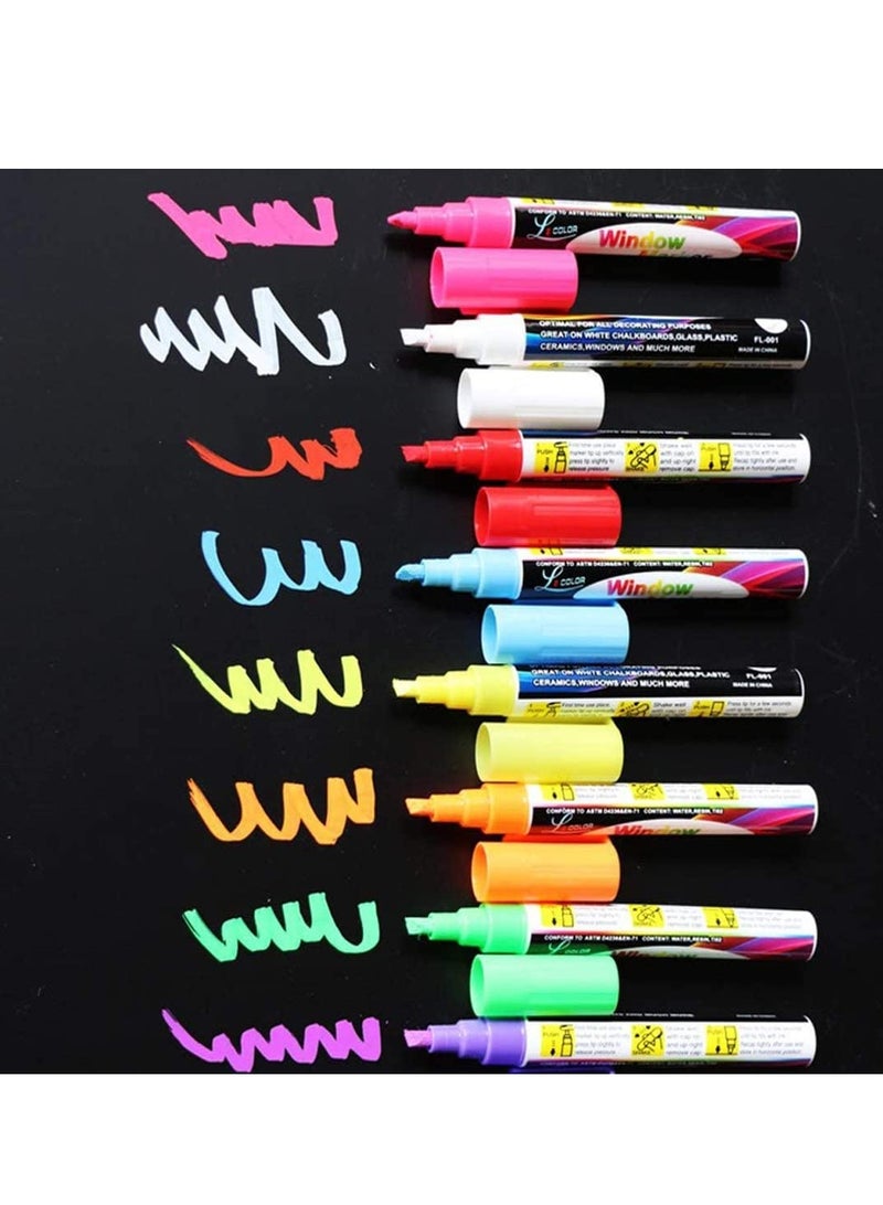 Barakah 8 عبوة من أقلام ماركر الطباشير القابلة للمسح 6 مم طرف مدبب عكسي أقلام تمييز فلورية - Image 1