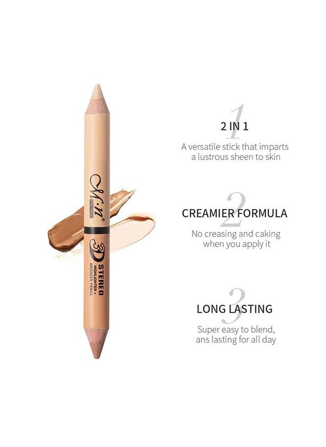 3 Pcs Highlight Contour Stick set, 6 Colors 2 in 1 Dual-ended Makeup Shading Stick, Multi-Color Concealer Shadow Pen, 3D Body Face Brightens Shades Pencil, Contour Concealer Highlighter Stick