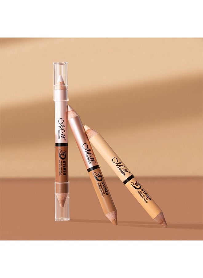 3 Pcs Highlight Contour Stick set, 6 Colors 2 in 1 Dual-ended Makeup Shading Stick, Multi-Color Concealer Shadow Pen, 3D Body Face Brightens Shades Pencil, Contour Concealer Highlighter Stick