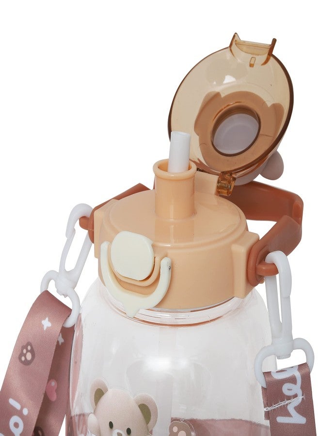 CherryBox Cute BPA Free Large Capacity Plastic Cool Water Bottle with Pop-up Lip and Shoulder Strap with DIY Stickers (Brown) - Image 4