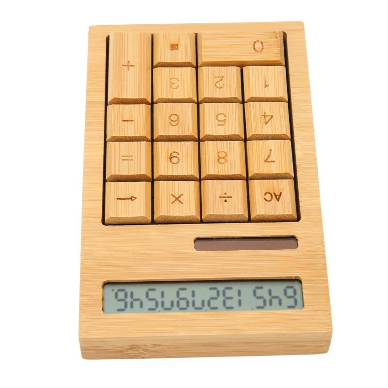 Wooden Calculator 12 Digit Large Display Ergonomic Keys Carving Craft - Solar Wooden Calculator Dual Power Supply for Office Home Use - Image 4