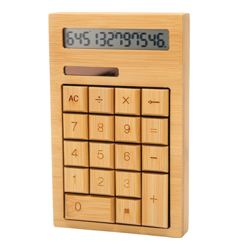 Wooden Calculator 12 Digit Large Display Ergonomic Keys Carving Craft - Solar Wooden Calculator Dual Power Supply for Office Home Use - Image 3