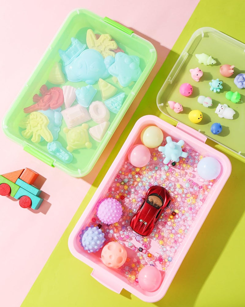 AtMini Sensory Bin Sand Tray with Lid for Toddlers 2 Pcs 15in Portable Sandbox Toy Large Plastic Tray for Kids 3 4 5 6 Fill with Sand, Water, Beads, and More (Pink + Green) - Image 5