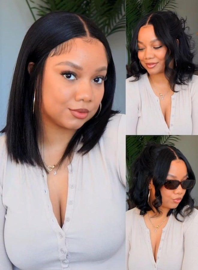 Nadula Yaki Straight Bob Drawstring Wig Human Hair Glueless Pre Cut 7x5 HD Bye Bye Knots Lace Front Wigs Human Hair Pre Plucked Invisible Knots Ready to Go Short Yaki Bob Wigs 150% Density 12inch - Image 3
