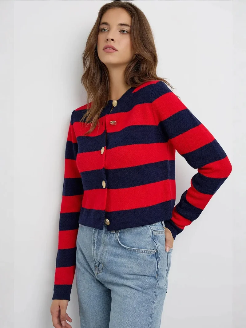 HICCUP Buttoned Striped Knitwear Cardigan