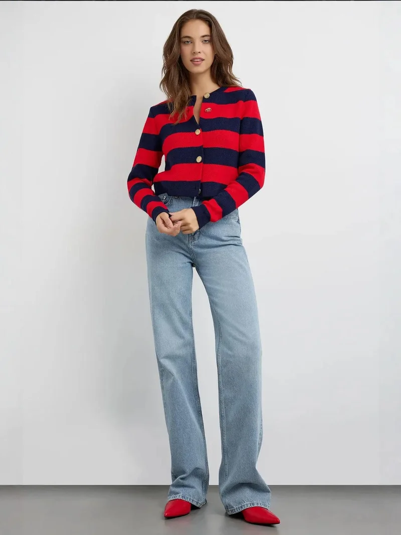 HICCUP Buttoned Striped Knitwear Cardigan