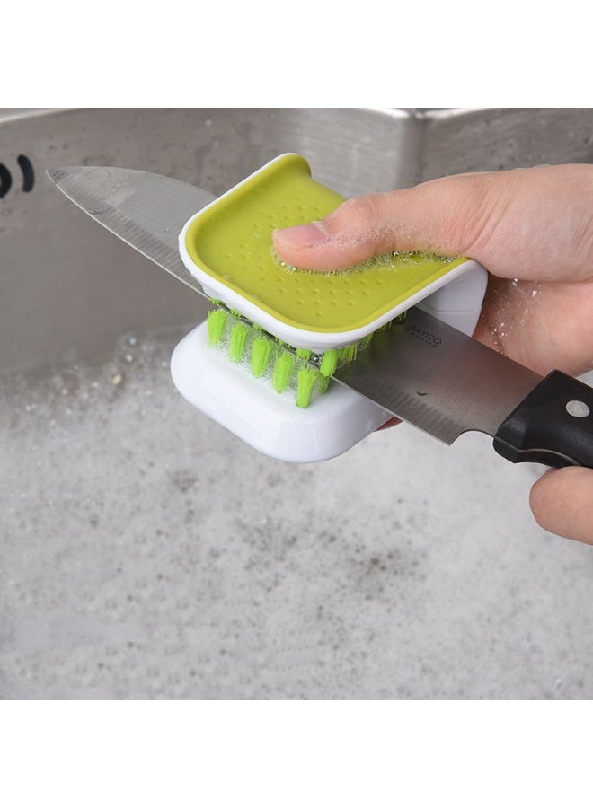 HOMESTAR U-Shaped Double-Sided Knife Cleaning Brush - Household Kitchen Utensil Scrubber For Chopsticks Forks Spoons, Blade Brush Knife Cleaner Chopsticks and Fork Cleaning Cutlery Utensil Bristle Scrubber,  Food-Safe Plastic Scrubber With Hard Bristles ,Multifunctional  Brush , Green 8*7.6*5.2cm - Image 5