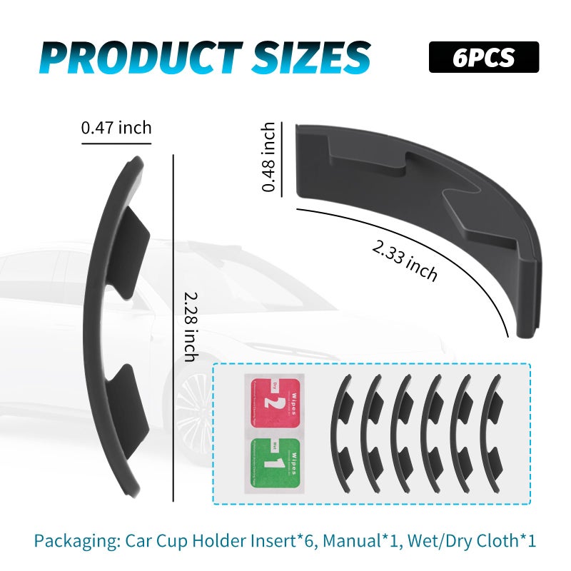 Figpade 6PCS Upgraded Silicone Car Cup Holder Insert with Arc Leaf Design,Soft Cupholder Insert for Car to Reduce Cup Sliding & Shaking,Large Adhesive Backing Cups Holder Inserts for Cars - Image 2