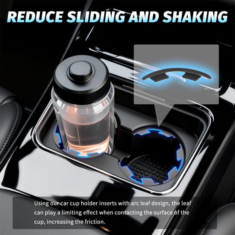 Figpade 6PCS Upgraded Silicone Car Cup Holder Insert with Arc Leaf Design,Soft Cupholder Insert for Car to Reduce Cup Sliding & Shaking,Large Adhesive Backing Cups Holder Inserts for Cars - Image 3