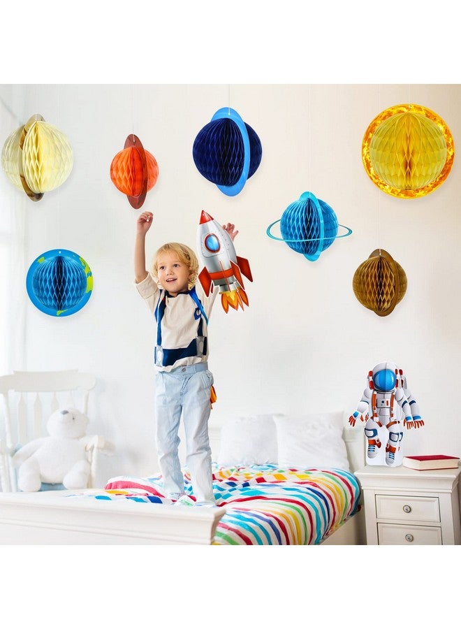 Chinco 11 Pieces Outer Space Party Decorations Solar System Hanging Decorations Galaxy Planet Honeycomb Hanging Supplies 3D Rocket Astronaut for Kids Solar System Space Birthday Party Ceiling Ornaments Decor - Image 5