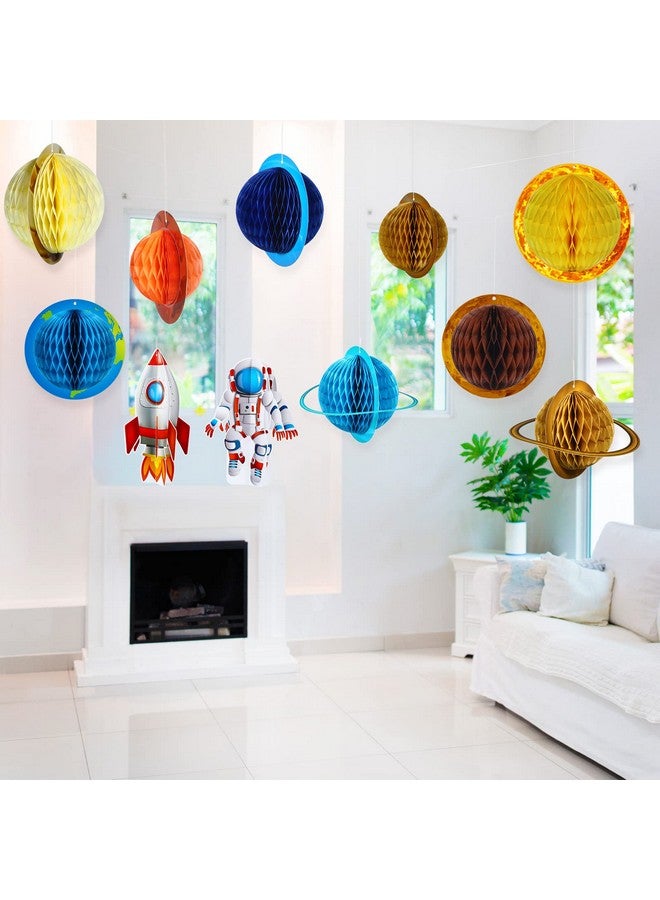 Chinco 11 Pieces Outer Space Party Decorations Solar System Hanging Decorations Galaxy Planet Honeycomb Hanging Supplies 3D Rocket Astronaut for Kids Solar System Space Birthday Party Ceiling Ornaments Decor - Image 4
