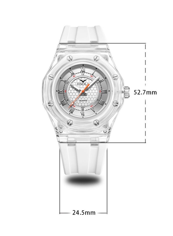 أونولا ساعة كوارتز أنيقة للجنسين، مقاومة للماء، مناسبة للطلاب، بهيكل شفاف وحزام سيليكون. - Image 5