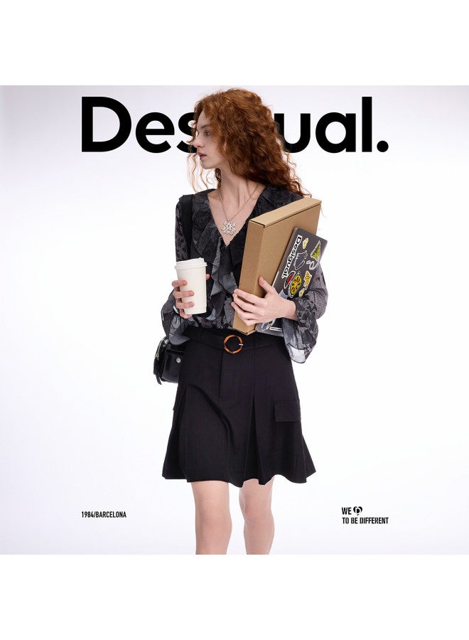 DESIGUAL ss25 New A-line Tie-waist Pleated Patch Pocket Skirt - Image 2