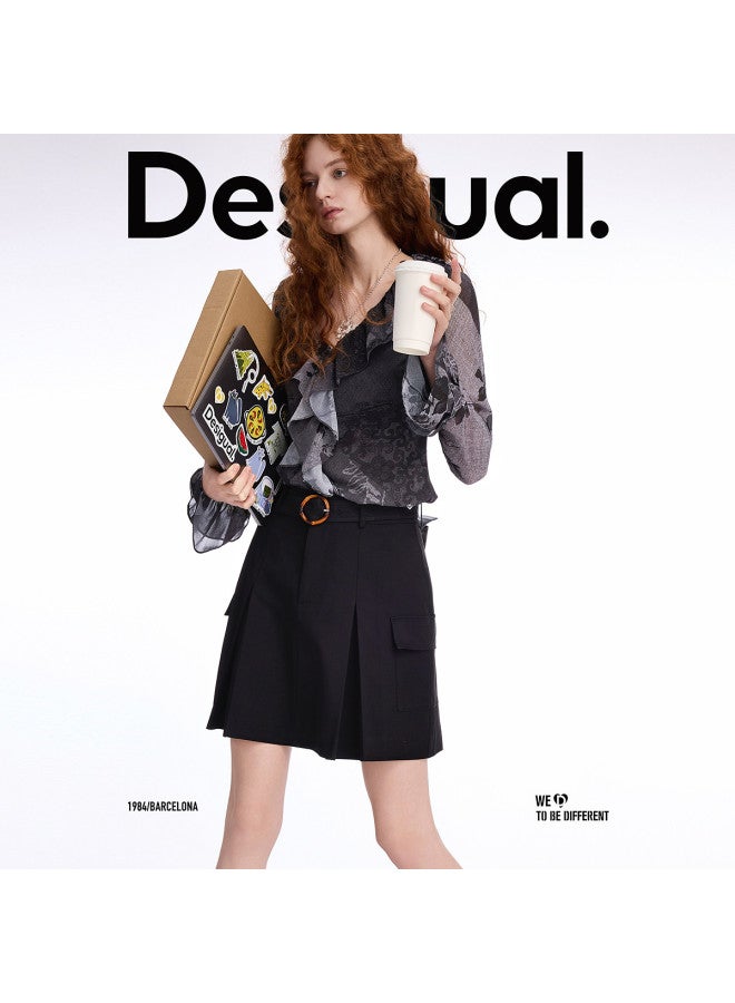DESIGUAL ss25 New A-line Tie-waist Pleated Patch Pocket Skirt - Image 3