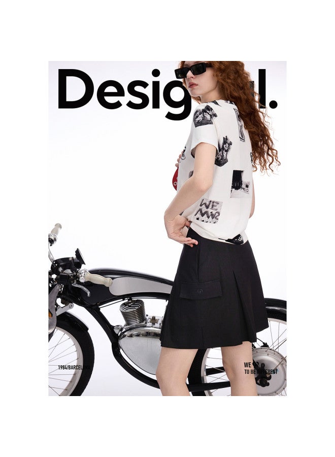 DESIGUAL ss25 New A-line Tie-waist Pleated Patch Pocket Skirt - Image 5