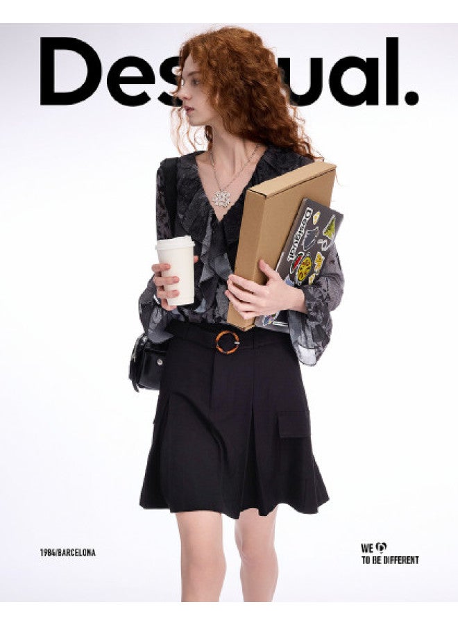 DESIGUAL ss25 New A-line Tie-waist Pleated Patch Pocket Skirt - Image 1