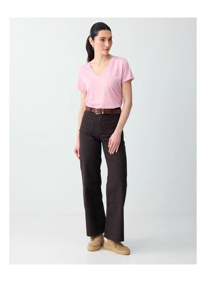 Jimmy Key Pink V-Neck Short Sleeve Modal Knit T‑Shirt.