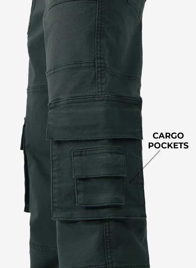 The Souled Store  Men Dark Green Straight Fit Cargo Jeans for Men | Best Price UAE