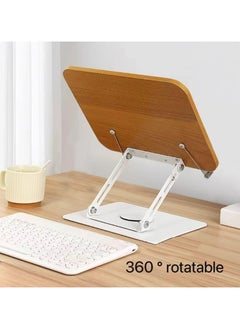 YQbest Book Stand for Reading, Adjustable Book Holder with 360 Degree Rotating Base & Page Clips, Foldable Desktop Cookbook Stand for Documents, Sheet Music, Magazines, Textbook, Cookbooks(Wood)  - Image 4