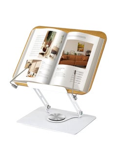 YQbest Book Stand for Reading, Adjustable Book Holder with 360 Degree Rotating Base & Page Clips, Foldable Desktop Cookbook Stand for Documents, Sheet Music, Magazines, Textbook, Cookbooks(Wood)  - Image 1