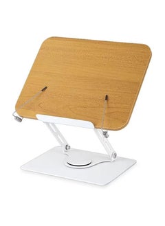 YQbest Book Stand for Reading, Adjustable Book Holder with 360 Degree Rotating Base & Page Clips, Foldable Desktop Cookbook Stand for Documents, Sheet Music, Magazines, Textbook, Cookbooks(Wood)  - Image 2