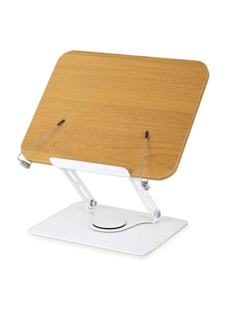 YQbest - Book Stand for Reading, Adjustable Book Holder with 360 Degree Rotating Base & Page Clips, Foldable Desktop Cookbook Stand for Documents, Sheet Music, Magazines, Textbook, Cookbooks(Wood) - Image 1