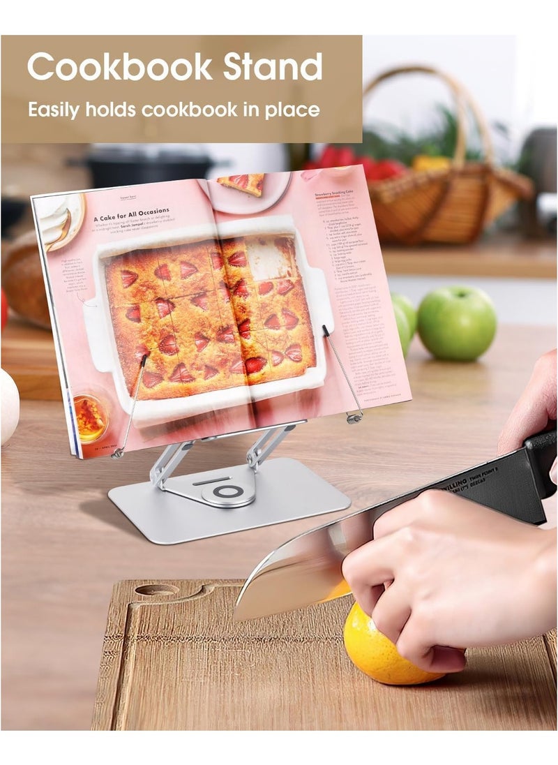 YQbest - Book Stand for Reading, Adjustable Book Holder with 360 Degree Rotating Base & Page Clips, Foldable Desktop Cookbook Stand for Documents, Sheet Music, Magazines, Textbook, Cookbooks(Wood) - Image 1