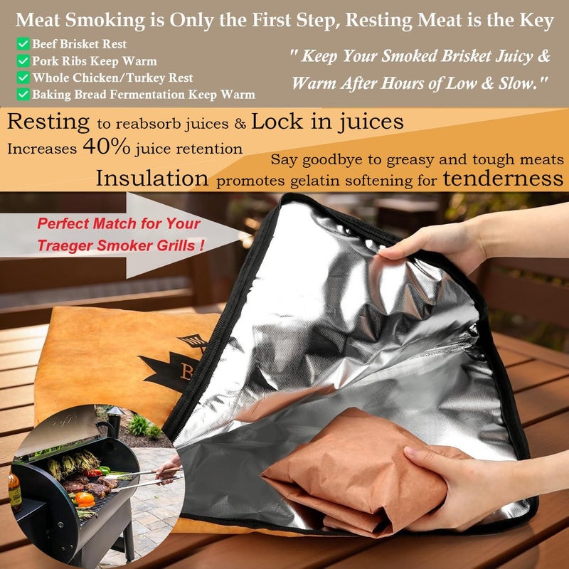 Find law 21inch BBQ Blanket for Resting Meat Compatible with Traeger Pitboss Pellet Smoker -BBQ Accessories Meat Insulated Bag for Brisket/Pork Shoulder/Steak -Birthday Anniversary Valentines Day Gift for Men - Image 3