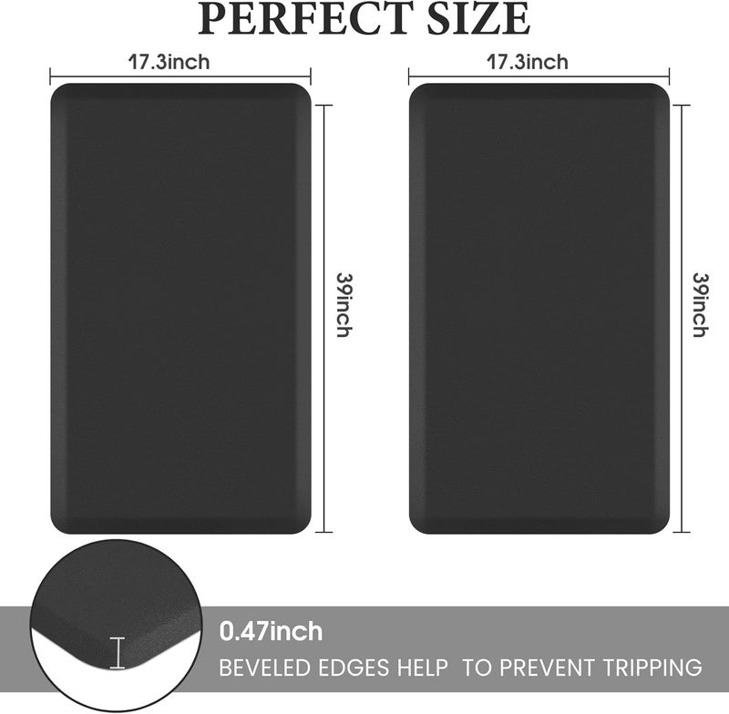 HappyTrends 2 PCS Kitchen Mat Cushioned Anti-Fatigue Floor Mat, Heavy Duty Ergonomic Comfort Foam Standing Mat, Waterproof Non-Slip Kitchen Rugs for Home, Office(17.3"x39"+17.3"x39",Black) - Image 2