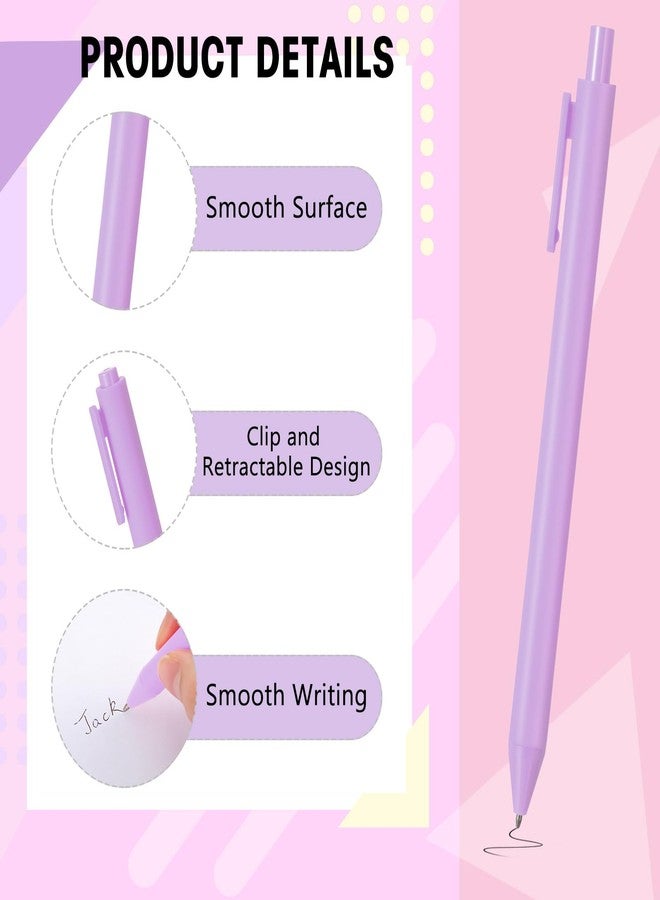 Teling 100 Pcs Ballpoint Pens Retractable Comfortable Cute Stylish Writing Pens in Medium Point 1.0 mm for Office Supplies(Light Purple) - Image 3