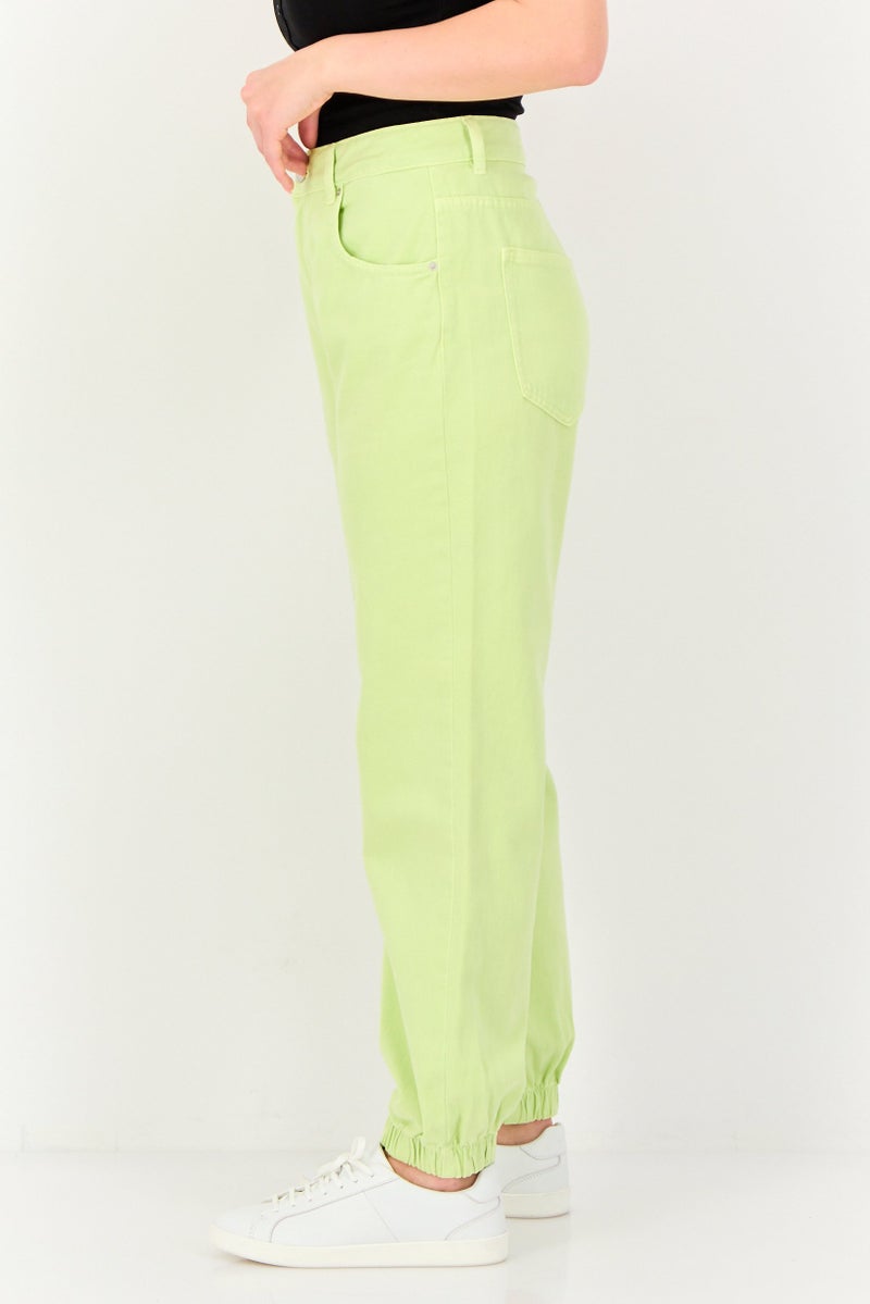 promod Women Jogger Fit Wash Non-Stretchable Denim, Lime Green - Image 3