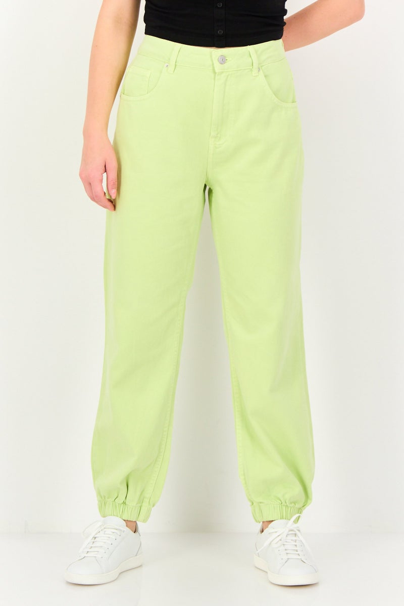 promod Women Jogger Fit Wash Non-Stretchable Denim, Lime Green - Image 1