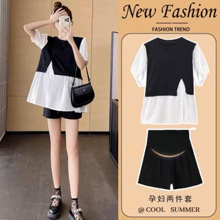 Summer Maternity Outfit Set Fashion Slimming Top with Loose Shorts Black shirt black shorts [adjustable]] - pzsku/ZF3256BFBD1E8AB84303BZ/45/1746228377/06f70e10-3c2c-4916-a61b-39859f5551c5