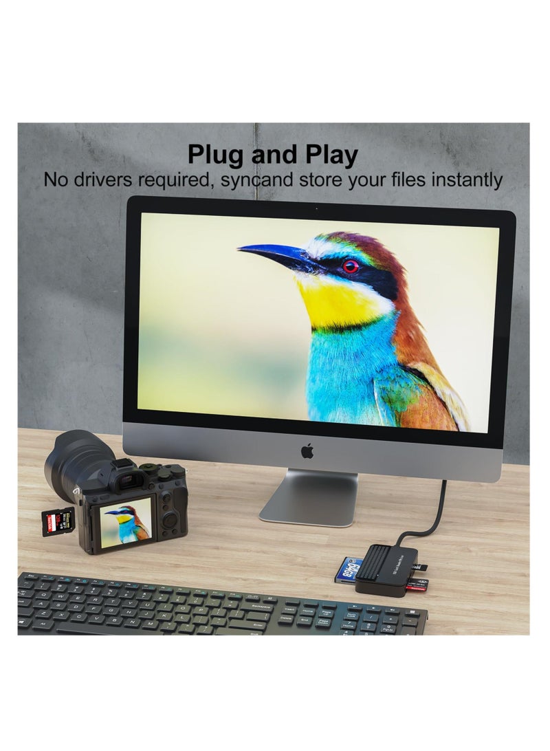 SD Card Reader USB 3.0, Memory Card Reader 4-in-1, TF Micro SD MS CF Card Reader USB to Multi SD Card, Adapter External High Speed Read Compact Flash Card Readers for Computer PC Camera Laptop