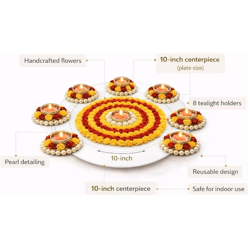 AGAAS Reusable Rangoli with Tealight Diyas, Set of 9 Diwali Floor Decor - Image 3